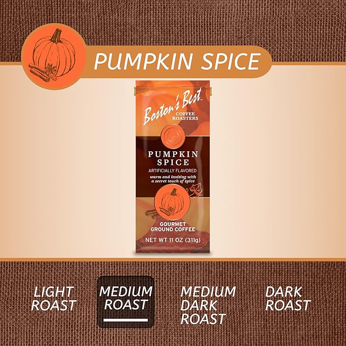 Boston’s Best Coffee - Fall-Inspired Pumpkin Spice Medium Roast Gourmet Delicious Flavored Coffee, Premium Ground - 11 oz. / 311 g Bag
