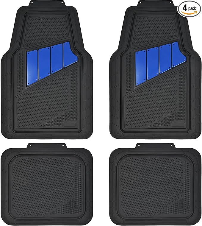 CAR PASS Heavy Duty Rubber Floor Mats 4-Piece Car Mat Set - Universal Waterproof Trim to Fit Floor Mats for Car Sedan SUV Coupe Auto, odorless Durable All-Weather Automotive Mats (Black & Royal Blue)