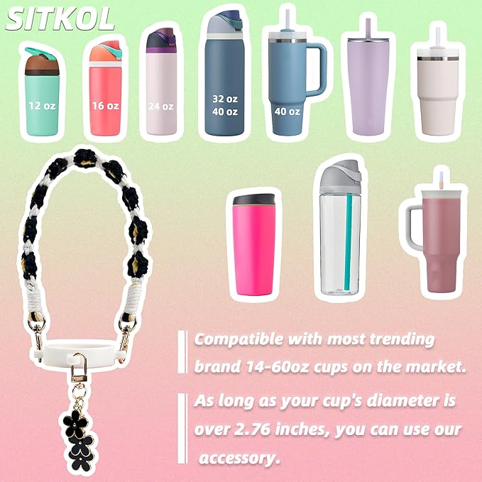 Handle Strap and Charm Set for Owala Water Bottle 24 oz, 32 oz, 40 oz, Owala Kids, Owala Coffee Tumbler, Owala FreeSip – Includes Handle Strap, for Owala Accessories & Stanley Cup Accessories