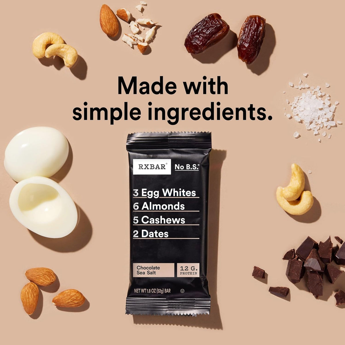 RXBAR Protein Bars, Protein Snack, Snack Bars, Chocolate Sea Salt, 9.1oz (5 Count)