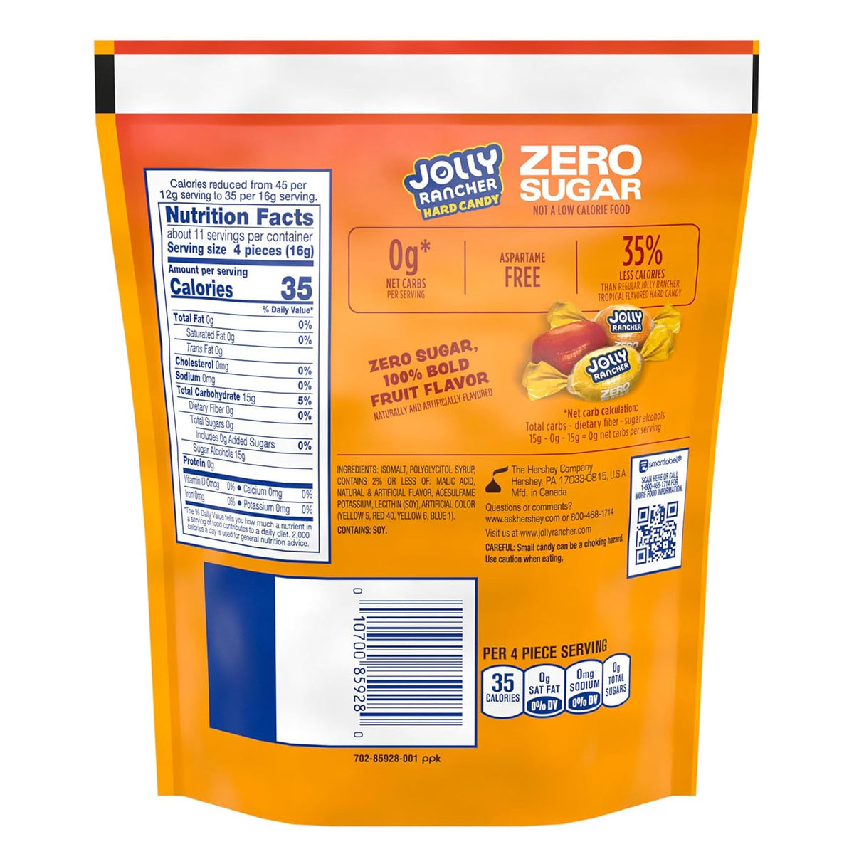 JOLLY RANCHER Zero Sugar Tropical Fruit Flavored Hard Candy Bag, 6.1 oz