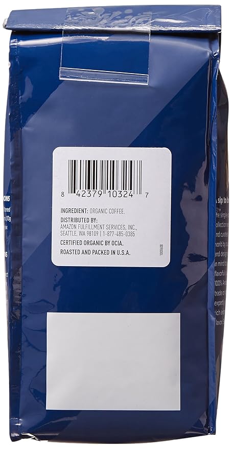 Amazon Fresh Organic Fair Trade Peru Whole Bean Coffee, Medium Roast, 12 Ounce (Pack of 3)