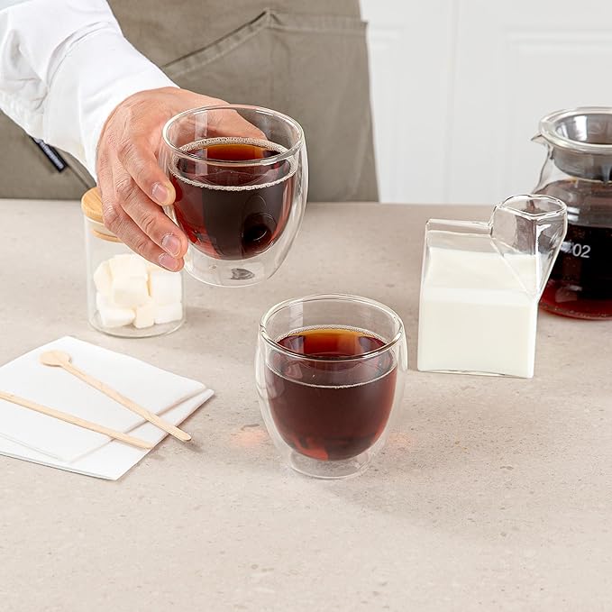 Restaurantware Coffee Cup 12 Pack of 8.45 oz Insulated Double-Wall Glass Borosilicate Coffee Cup Espresso Shot Dishwasher Safe For Hot Drinks