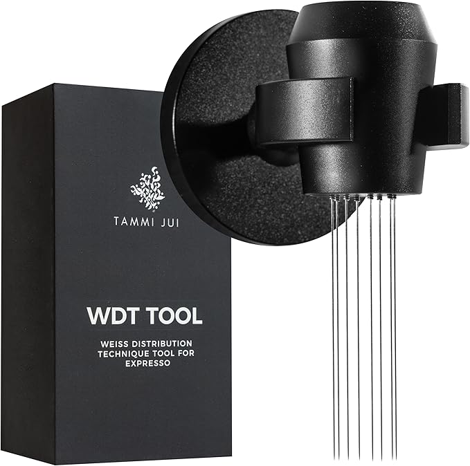 WDT Espresso Distribution Tool – 8 Needle Coffee Stirrer (0.35mm) with Magnetic Wall Mount – Professional Aluminum Espresso Leveler for Clump Breaking & Consistent Extraction – Black