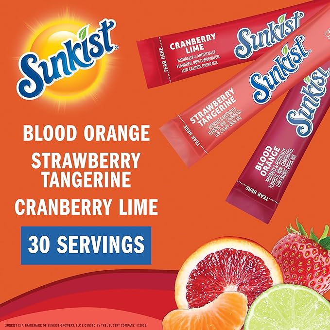 Sunkist Soda Variety Pack, Singles To Go VIT C (30 Total Sticks)