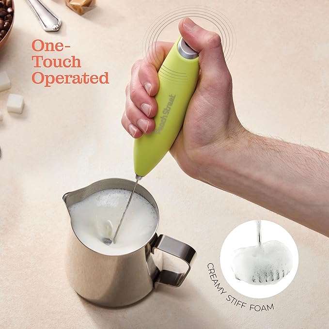 Powerful Handheld Milk Frother, Mini Milk Foamer, Battery Operated Stainless Steel Drink Mixer with Frother Stand