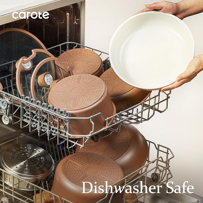 CAROTE 25-Piece Ceramic Cookware Set, Nonstick Pots and Pans Set with Detachable Handle, Non-Toxic Kitchen Cooking Set, Dishwasher & Oven Safe, Induction Compatible, PFAS Free, Chocolate