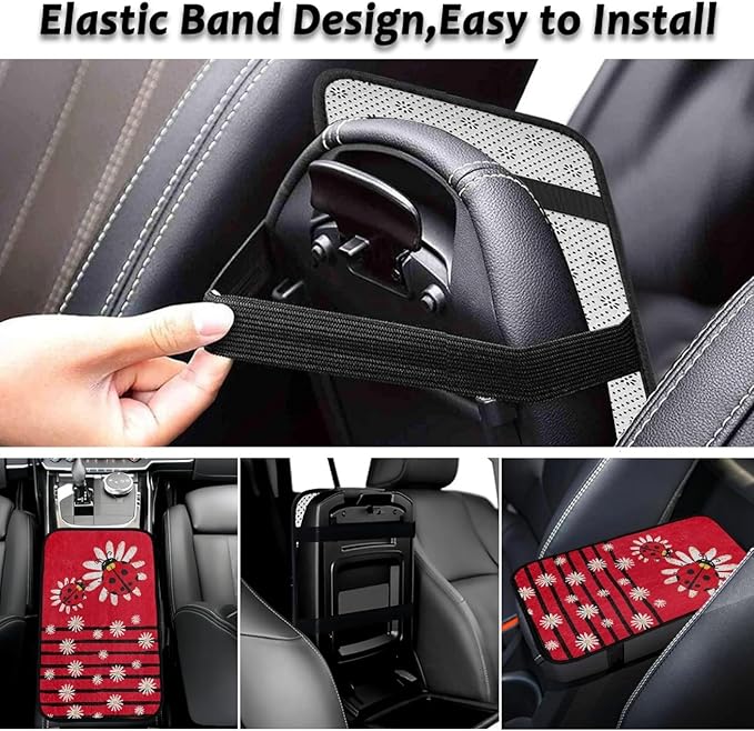 CLOHOMIN Ladybug Car Arm Rest Cover Pad Daisy Auto Armrest Pads Flannel Console Cover for Most Sedans Trucks SUVs Interior Accessories Car Armrest Cushion, Red