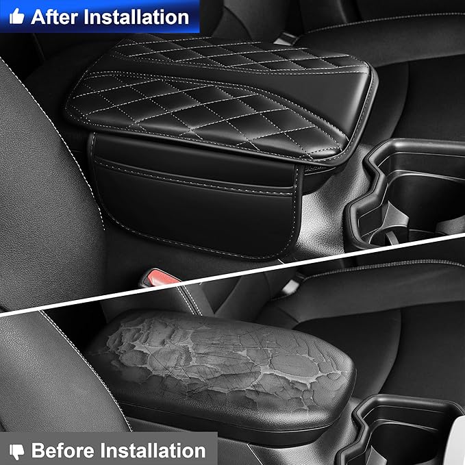 Car Center Console Cover Fit for Subaru Forester Leather Car Armrest Cover Cushion with 2 Pockets(Black)