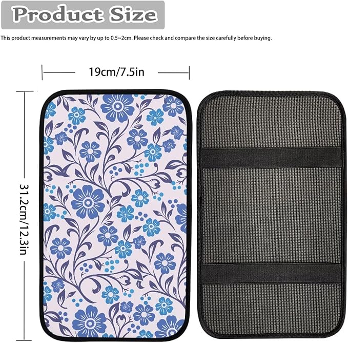 Blue Flower Car Center Console Armrest Pad Cushion Daisy Floral Cars Accessories Breathable Soft Car Center Console Cover Seat Box Cover for Sedan, Van, SUV, Trucks