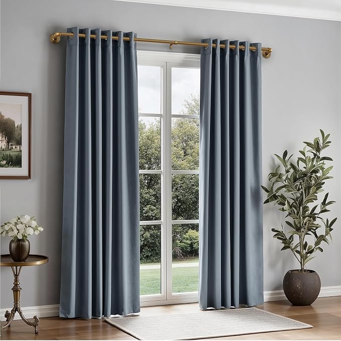 Zeerobee Curtain Rods for Windows 72 to 144, 1 Inch Industrial Wrap Around Warm Gold Curtain Rod, Indoor/Outdoor Room Divider Adjustable Drapery Pole, 72"-144"