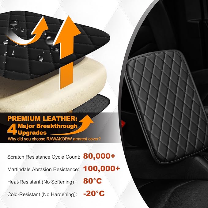 Car Center Console Cover Fit for Mazda Mazda 3 - Upgraded Faux Leather Armrest Cushion with 2 Storage Pockets - Waterproof & Durable Armrest Protector for Car (Black)