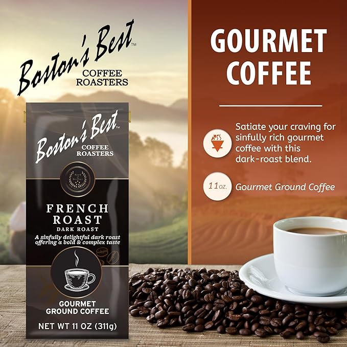 Boston’s Best Coffee - Rich & Bold French Roast Gourmet Delicious Dark Roast Premium Ground Coffee, 11 oz. / 311 g Bag