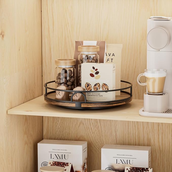 LAMU 10'' Lazy Susan Turntable Organizer for Table Top,Wooden Lazy Susan for Cabinet,Bathroom Vanity,Kitchen,Pantry,Spice Organization,Rotating Storage Tray for Table Decor