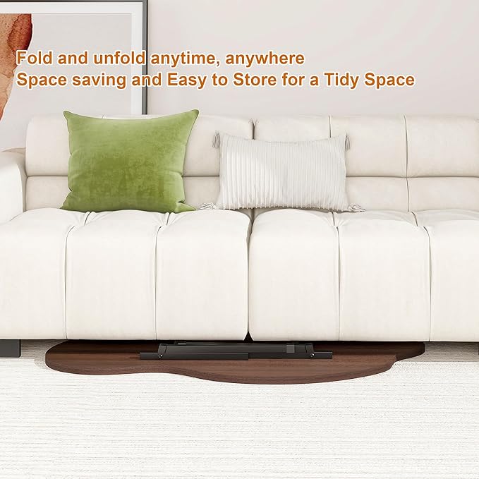 Foldable Coffee Table,Mid Century Modern Coffee Table Living Room Tables,Cloud Shape Irregular Center Table,Portable Folding Table for Small Spaces,Living Room,Bedroom,Entryway,Easy Assembly,Walnut