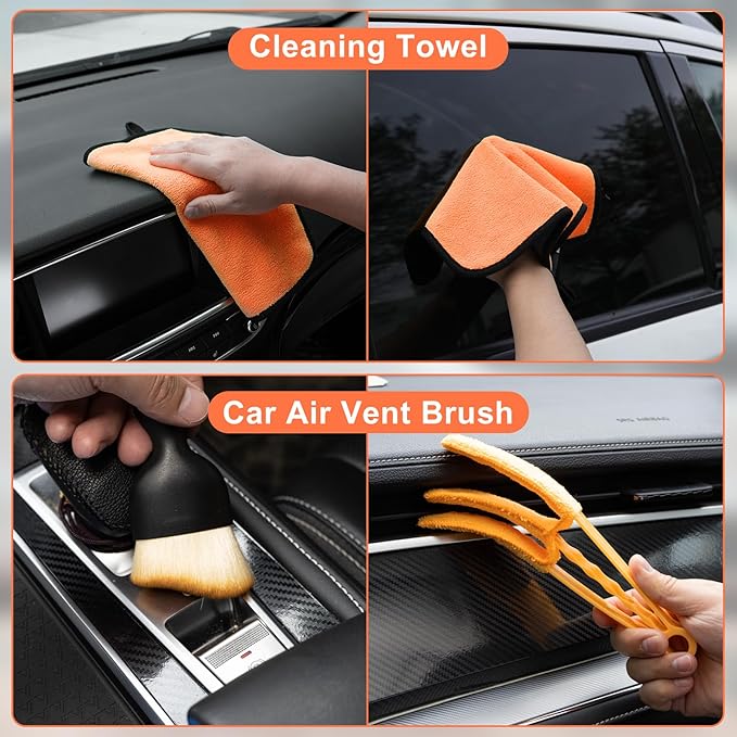Viewsun Windshield Cleaner Tool 28 Pcs Car Interior Cleaning Kit, Car Detailing Kit Interior Cleaner, Car Detailing Brushes, Car Cleaning Gel, Inside Cleaning Supplies Accessories for Women Men