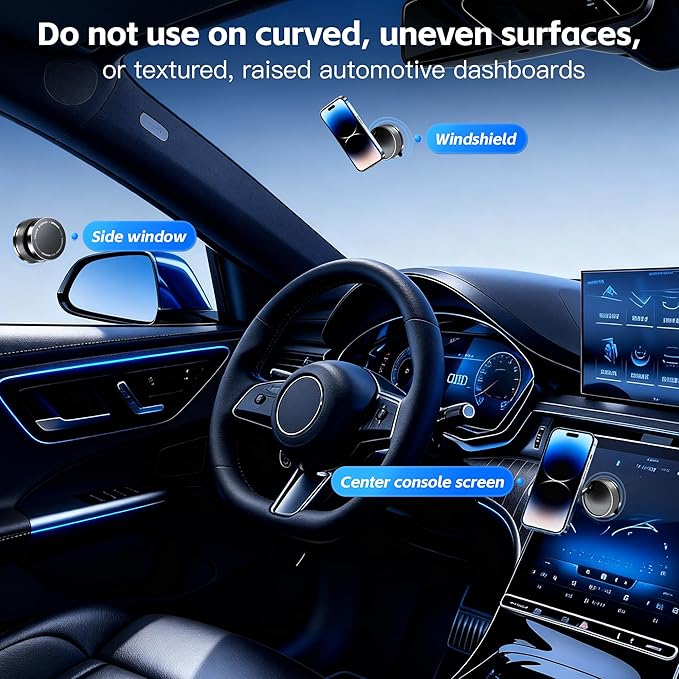 Car Phone Holder [120LBS Strongest Suction 2800gf Magnetic], 360° Adjustable for Magsafe Car Mount, Car Phone Mount for Cars/Gyms/Mirrors/Shower Stalls, Compatible with iPhone and Android Devices (1)