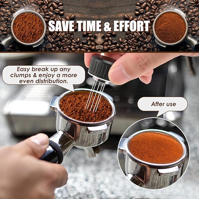53mm Espresso Tamper, 2-in-1 Premium Barista Coffee Tamper & WDT Tool, Excellent Quality Curve Stainless Steel Base Tamper for Espresso Machine, Compatible with Breville Series 54mm Portafilter Baske