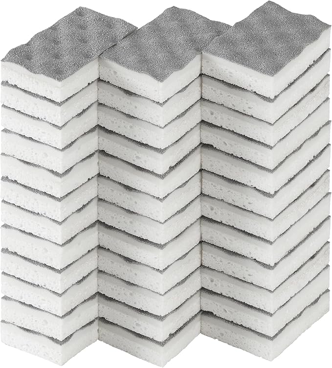 JOYMOOP Textured Clean Sponges, Dual-Sided Non-Scratch Soft Scrub Dish Sponge, Safe for Non-Stick Cookware, Kitchen and Household Cleaning, 36 Pack [Grey & White]