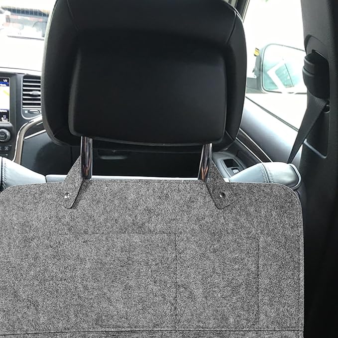 Car Backseat Organizer Bag Hanging Felt Storage Pouch with Kick Protection for Car Seat Back, Medium Gray Small Size, Automotive Interior Storage Solution