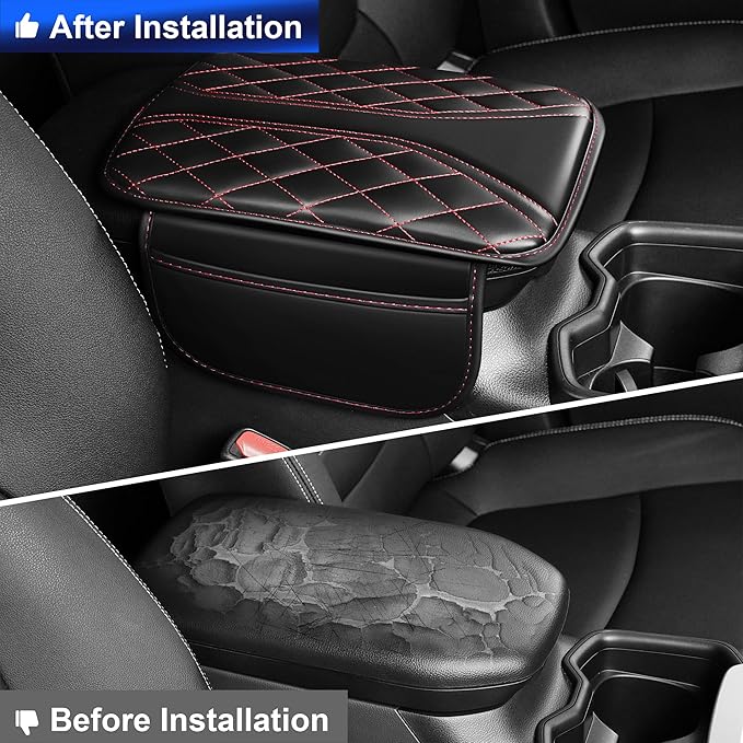 Center Console Cover Fit for Infiniti Q50 2014-2024 Leather Armrest Covers Armrest Cover for Car(Black&Redline)