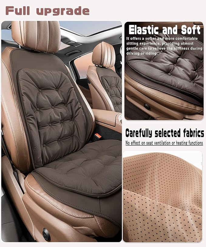 ontto Cooling Car Seat Cushion,Universal Auto Seat Back Lumbar Cover for Most Vehicles,Comfortable PU Leather Seat Protector for Front and Reat Seats,Dark Brown(1 PCS)
