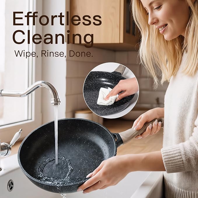 USELUCK Pots and Pans Set Nonstick 22 Pcs, Ceramic cookware set Non-Toxic Coating Inky Granite Kitchen Cookware Set, Induction Kitchen Cooking Set w/Frying Pans & Glass Lids, PFOS & PFOA Free