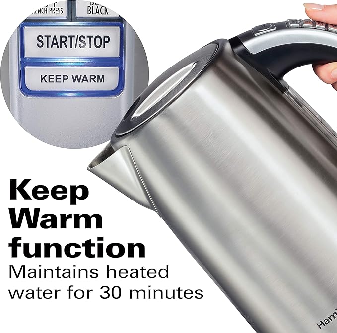 Hamilton Beach 1.7 Liter Temperature Control Electric Kettle,Water Boiler & Heater,Fast Boiling 1500 Watts,BPA Free,Cordless,Auto-Shutoff and Boil-Dry Protection,Stainless Steel (41020R),(Pack of 2)