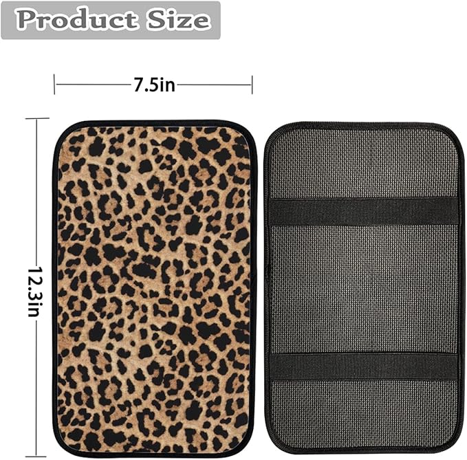 GLENLCWE Leopard Print Vehicle Center Console Armrest Cover Pad,Universal Fit Comfort Auto Center Console Cover for Most Vehicles Non Slip