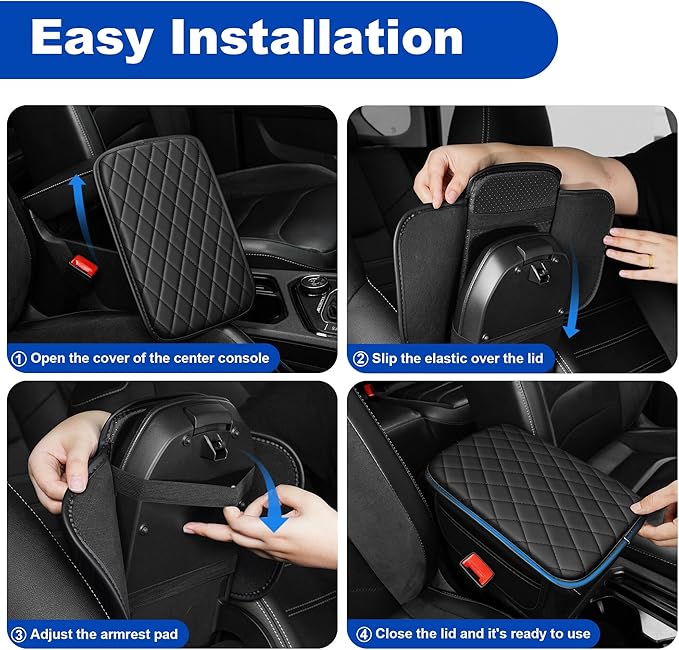 NUWQICD Center Console Cover Fit for Most Car Leather Armrest Covers with 2 Storage Bags Car Armrest Storage Box Car(Black)