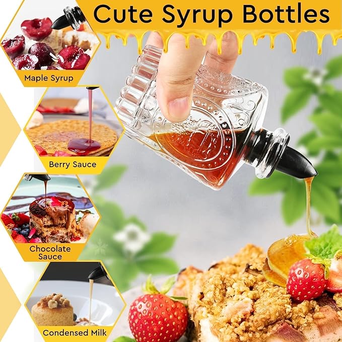 INFTYLE Syrup Bottle Set of 3 - Syrup Dispenser with Leak-Proof Lids Pour Spout Ideal for Coffee Syrups,Honey,Condiments,Olive Oil