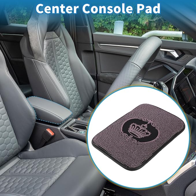 Car Armrest Cushion Pad Non-slip 12.20"x8.66" Suede Pink,Black Center Console Lid