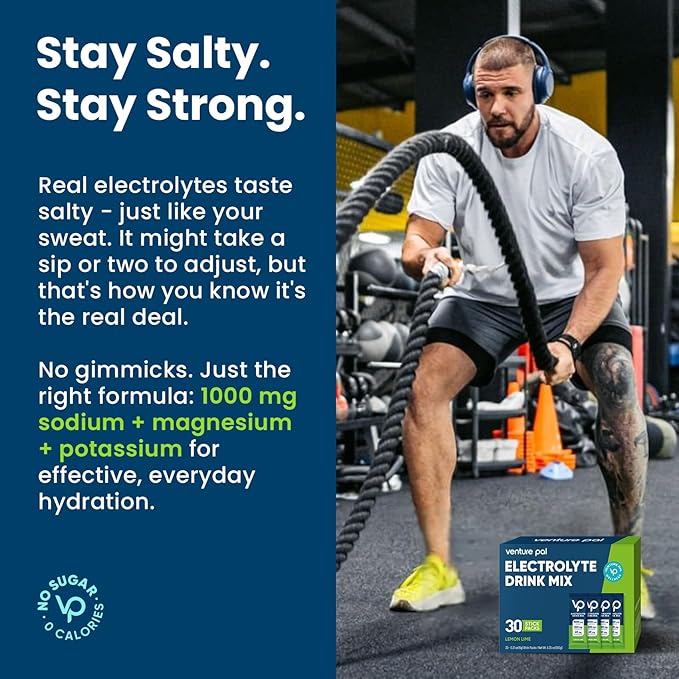 Venture Pal High Sodium Sugar-Free Electrolyte Powder Packets - Hydration Packets with Sodium, Potassium & Magnesium | Zero Calories | Vegan, Keto, and Paleo Friendly | 30 Sticks