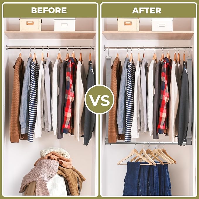 Hanging Closet Rod, 17-28In Width and Up to 32In Height Closet Extender, Double Hanging Bar with Powder-Coated Metal Pole and Adjustable Webbing, Space-Saving Tension Organizer, 1 Pack