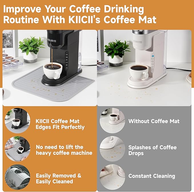 Silicone Coffee Mat for Keurig K-Express and K-Iced Coffee Maker, Coffee Bar Accessory for Countertop, Espresso Machine Accessories, Splash-proof, Easy to Move, Dishwasher Safe