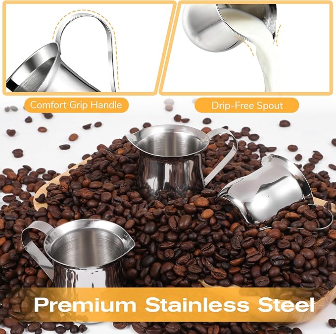 SHENLIU 12 Pack 3 oz Creamer Pitcher, Mini Stainless Steel Bell Creamers Espresso Pouring Cup Wide Mouth Pitcher with Pouring Spout for Milk Coffee Jam Sauces Syrup