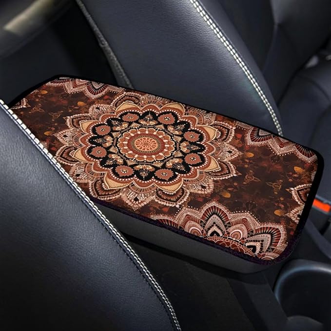 Fashion Mandala Center Console Cover Easy to Install Car Armrest Cushion Protector Protect from Pet Claws Soft Universal Fit for Vehicles,Cars,Suvs,Vans,Sedans