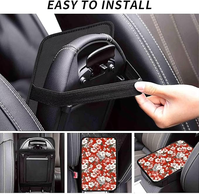 Red Hibiscus Car Center Console Cushion Pad Tropical Hawaii Armrest Seat Box Cover Protector Floral Cute Hawaiian Comfortable Cars Decor Accessories