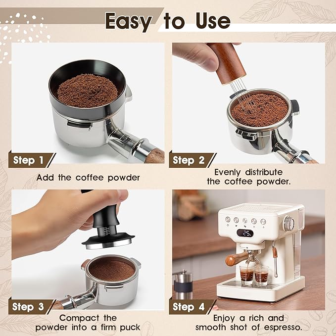 Espresso Distribution Tool Accessories - 51mm Spring Loaded Coffee Calibrated Tamper Kit with Needles, WDT Stainless Steel Espresso Stirrer Dosing Funnel Set for Barista Coffee Machines
