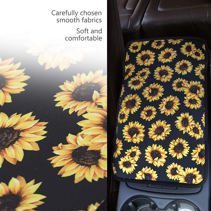 JEOCODY Purple Rose Auto Center Console Cushion Pad Universal Fit Most Vehicle/SUV/Truck, Waterproof Neoprene Armrest Seat Box Cover Protector Car Accessories