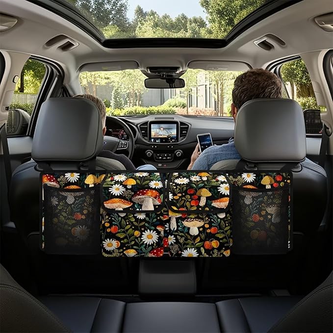 Mushroom Daisy Car Trunk Organizer and Storage, Large Capacity Backseat Hanging Storage with 4 Storage Bag Car Accessories, Backseat Car Organizer Universal for Cars, Truck, vans