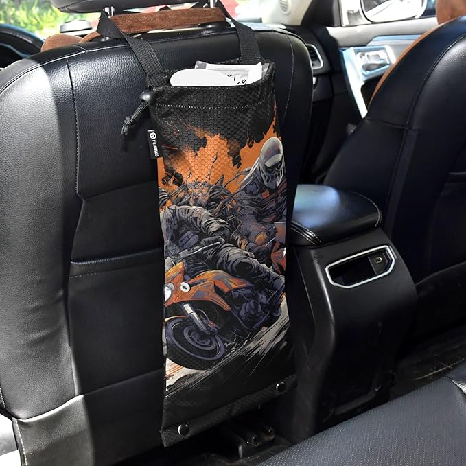 ALAZA Hanging Car Trash Bags Garbage Bag Trash Can for Back Seat Small Motorcycle Race 2 Washable Storage Bag Retractable 2 Pack