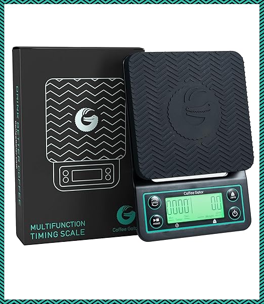 Coffee Gator Coffee Scale 0.1g Precision with Timer - 3kg Digital Scale ﻿Large LCD Weighing Kitchen Multifunctional for Pour Over, French Press, Espresso, Bean, Food, Drink