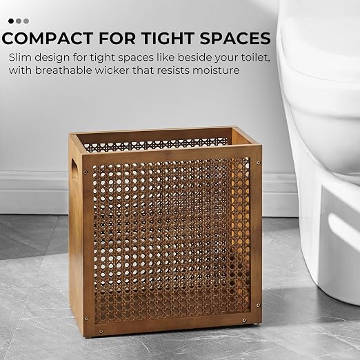 TIOPGHAD Small-Wicker-Waste-Basket-Trash-Can 3 Gallon/11.6 L Bamboo Mini Rattan Wastebasket Garbage Can Trashcan Wood Trash bin for Bathroom Office Living Room(Brown)