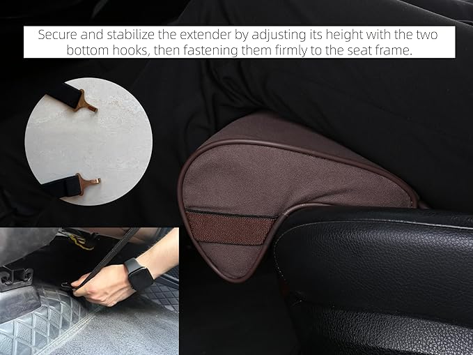 JUPENG Car Seat Leg Extender Cushion, Memory Foam Under Thigh Leg Support Pillow with Strap, Non-Slip Base & Removable Washable Cover for Driver Seat and Office Chair, Universal Comfort Pad(Black)