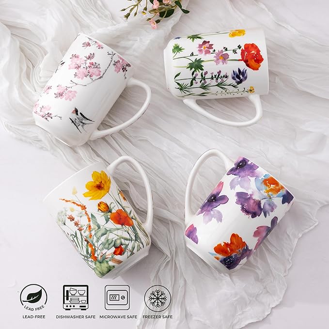 AmorArc Porcelain Tea Mug with Infuser and Lids, 18 Oz Coffee Cup Strainer with Bag Holder for Loose Leaf Tea, Steeping Coffee Mug for House-warming Wedding Birthday Gift