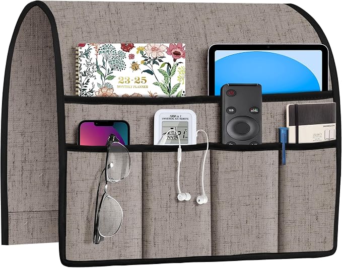 Joywell Armrest Organizer Remote Holder for Recliner Armchair Caddy Couch Sofa Arm Chair Caddie with 6 Pocket Storage for Magazine, iPad, Phone, Moonbeam