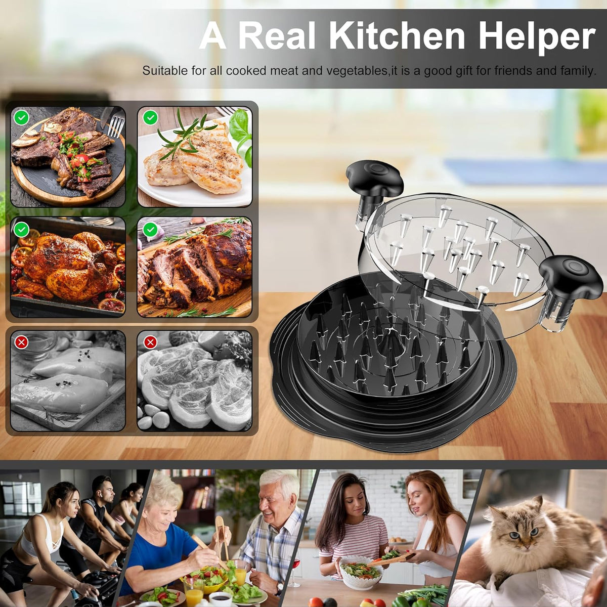 Chicken Shredder Large Chicken Breast Shredder Tool Twist with Brush&Fork, Visible Meat Shredder Machine, Strong Anti-Slip Strip, Ergonomic Handle, BPA Free, Suitable for Pork Beef Chicken