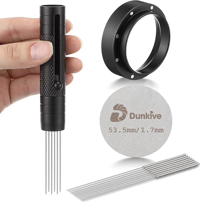 54mm Retractable WDT Tool, Espresso Accessories Kit with Dosing Funnel and Puck Screen, 304 Stainless Steel Needle Coffee Distribution Stirrer, Portafilter Dosing Ring for Barista 54mm