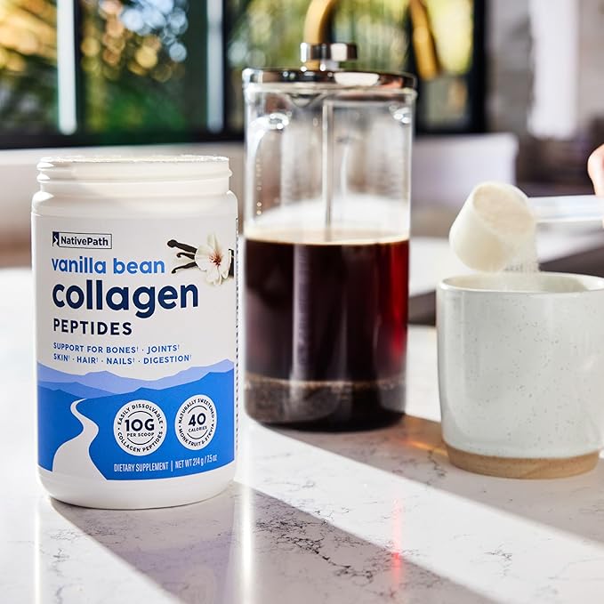 NativePath Collagen Peptides - Hydrolyzed Type 1 & 3 Collagen. Keto & Paleo Grass-Fed Protein Powder for Hair, Skin, Nails, Bones, Joints, Digestion and More - No Gluten or Dairy (Vanilla Bean, 214g)
